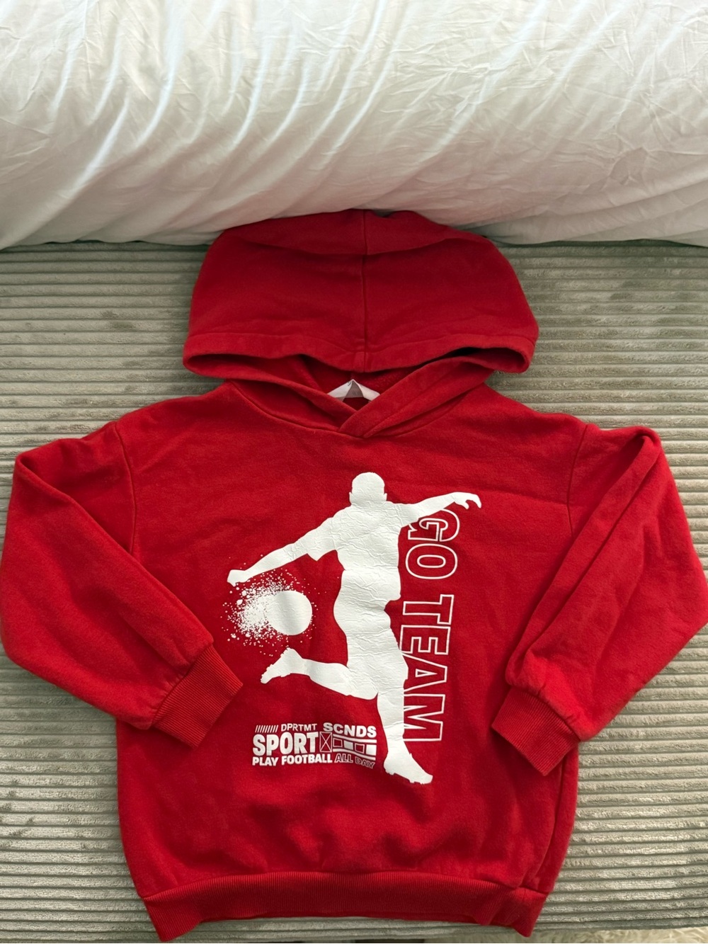 H&M Red Kids Hoodie with White Soccer Graphic